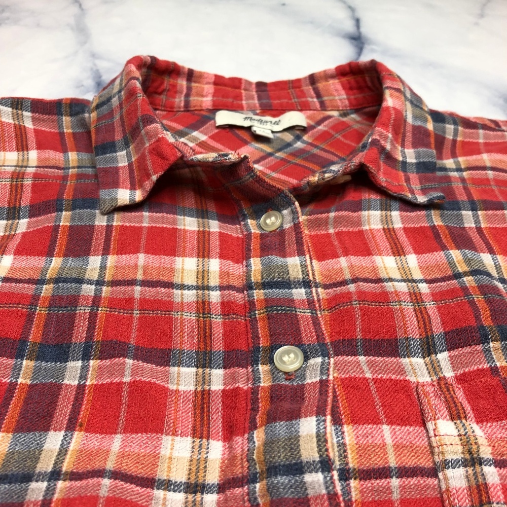Madewell Red Boyshirt Suntour Plaid Flannel Blouse - Picture 7 of 8